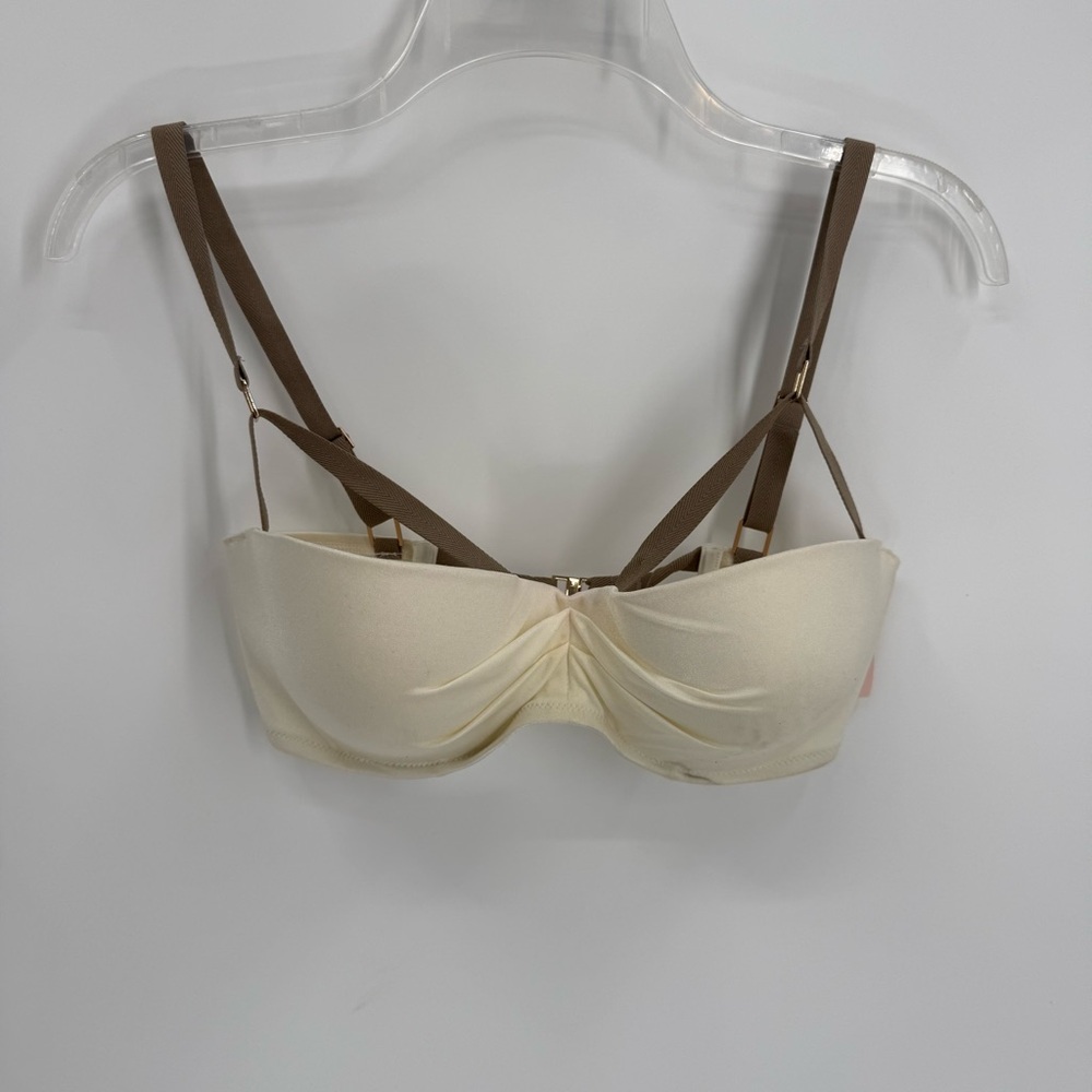 Victoria’s Secret NWT Bikini swim top Size 34DD Cream/tan Ruched Satin - Picture 11 of 11